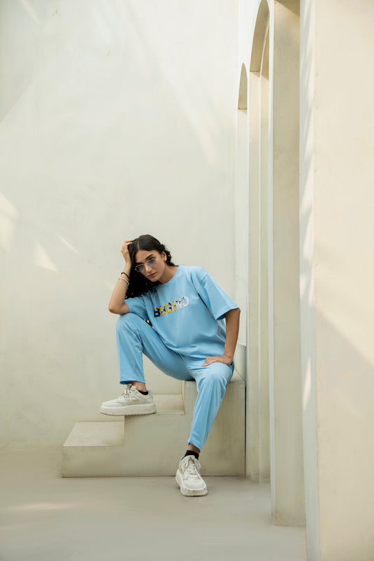 Airy Sky Blue, Pure Cotton Co-ord Set - F