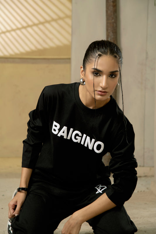 Jet Black, Pure Cotton Full Sleeves Co-ord Set - F