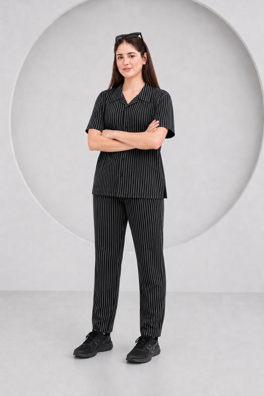 Baigino Black Streak Button-Down Co-ord Set - F