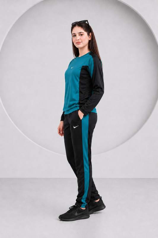 Nik Teal and Black Full Sleeves Dri-Fit Tracksuit - F