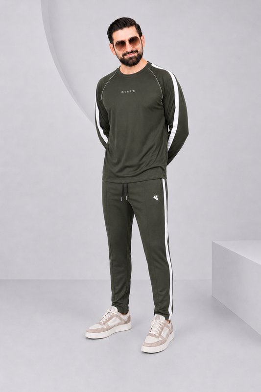 KF Olive and white Full sleeves Ultra Soft Dri-Fit Tracksuit
