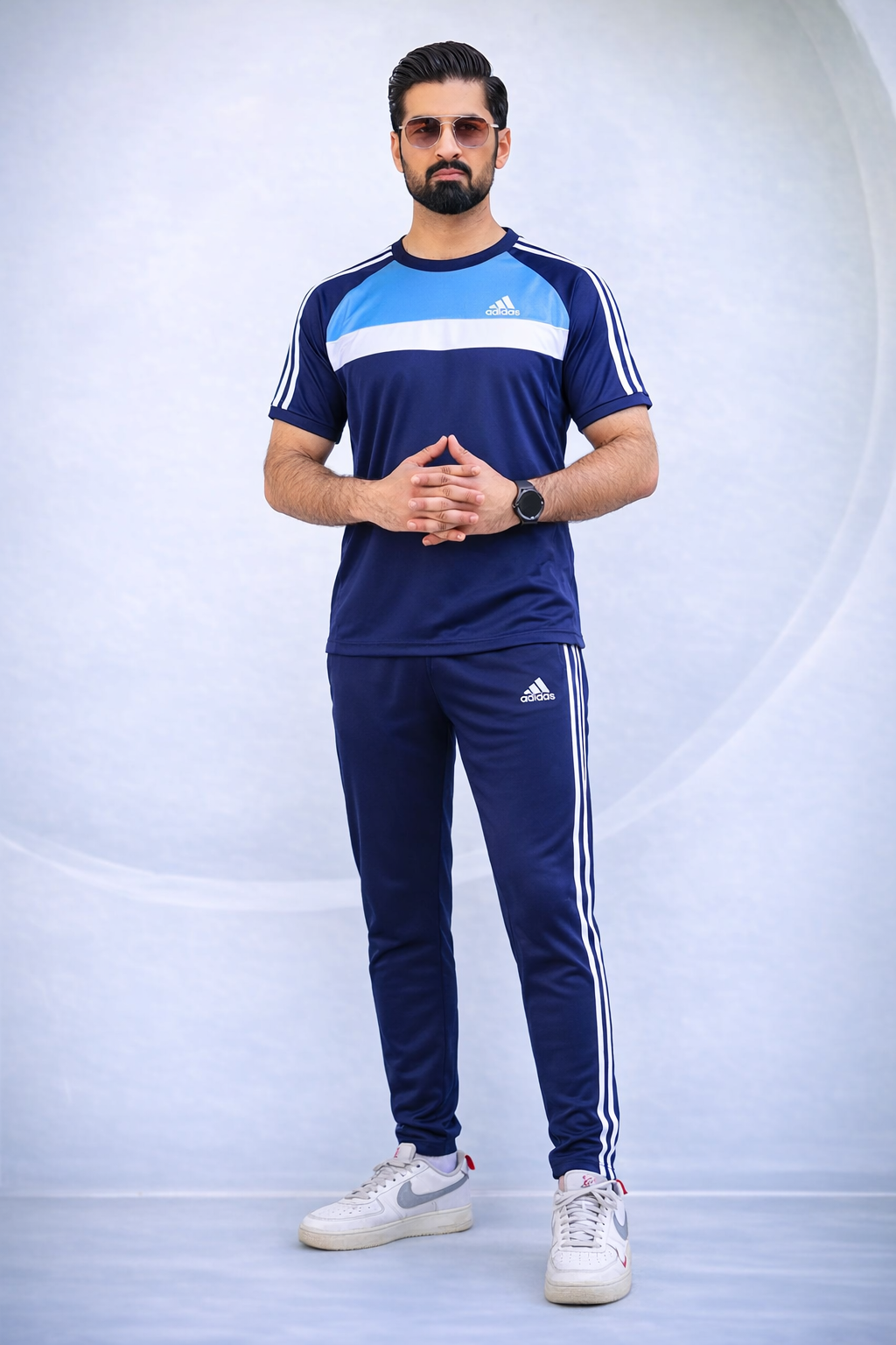 ADI Sky Blue White & Navy Blue Dri-Fit Tracksuit