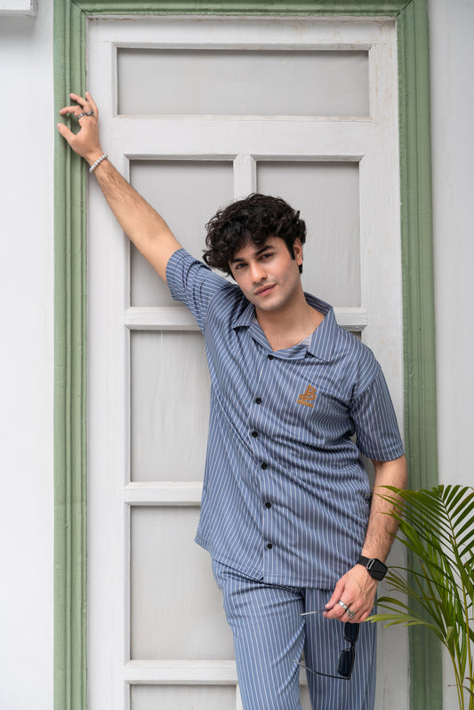Baigino Gray Streak Button-Down Co-ord Set