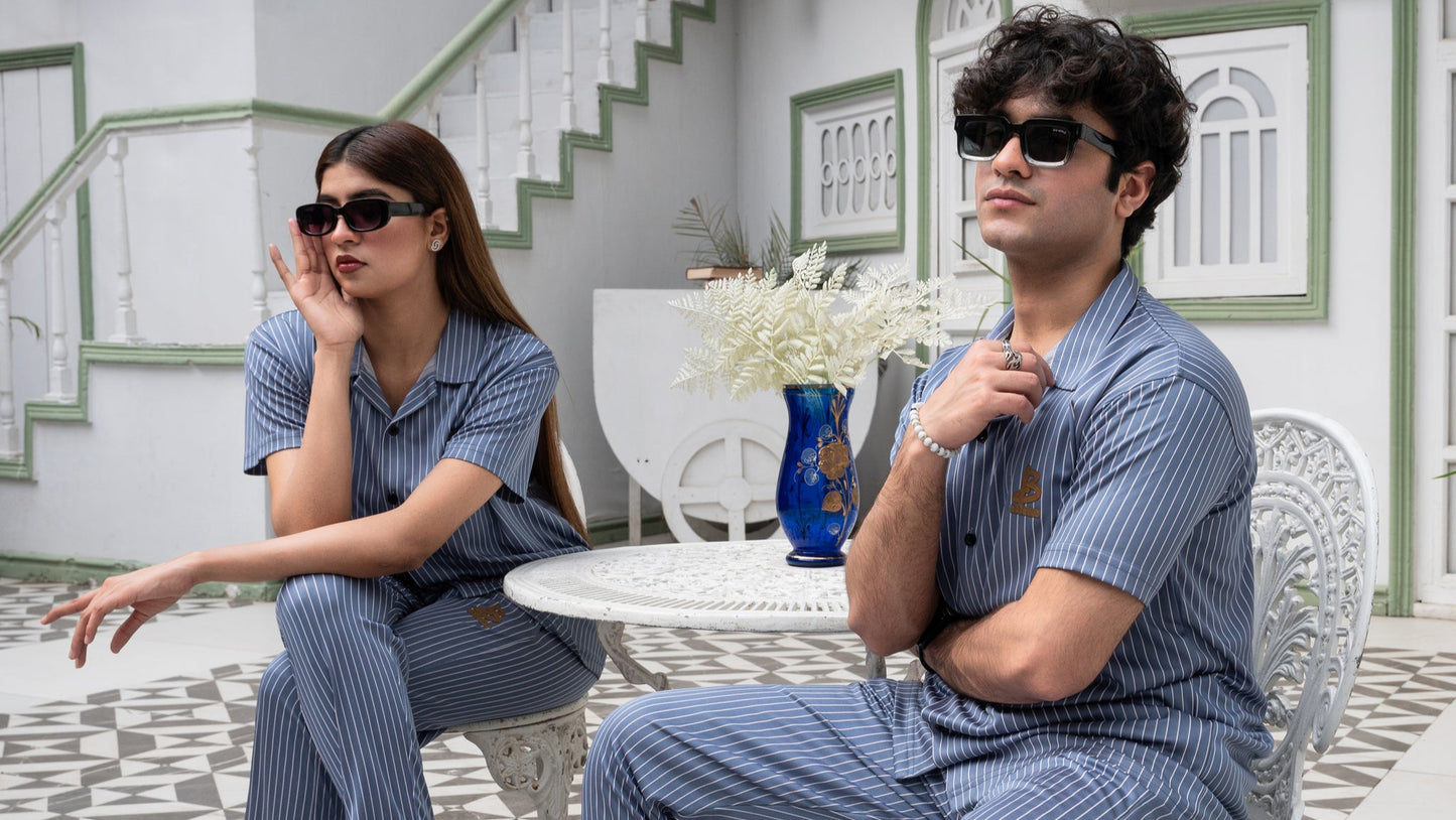 Baigino Gray Streak Button-Down Co-ord Set