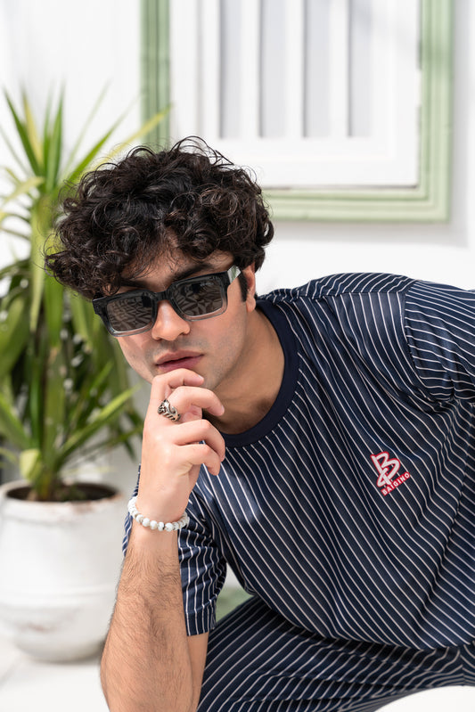 Baigino Navy Blue Streak Co-ord Set