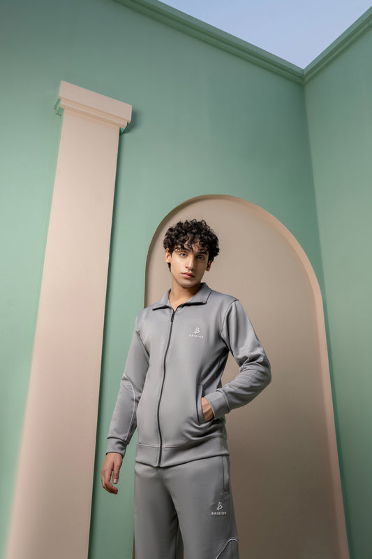 Gray Momentum Tracksuit | Imported Scuba Fabric | 4-Way Stretch