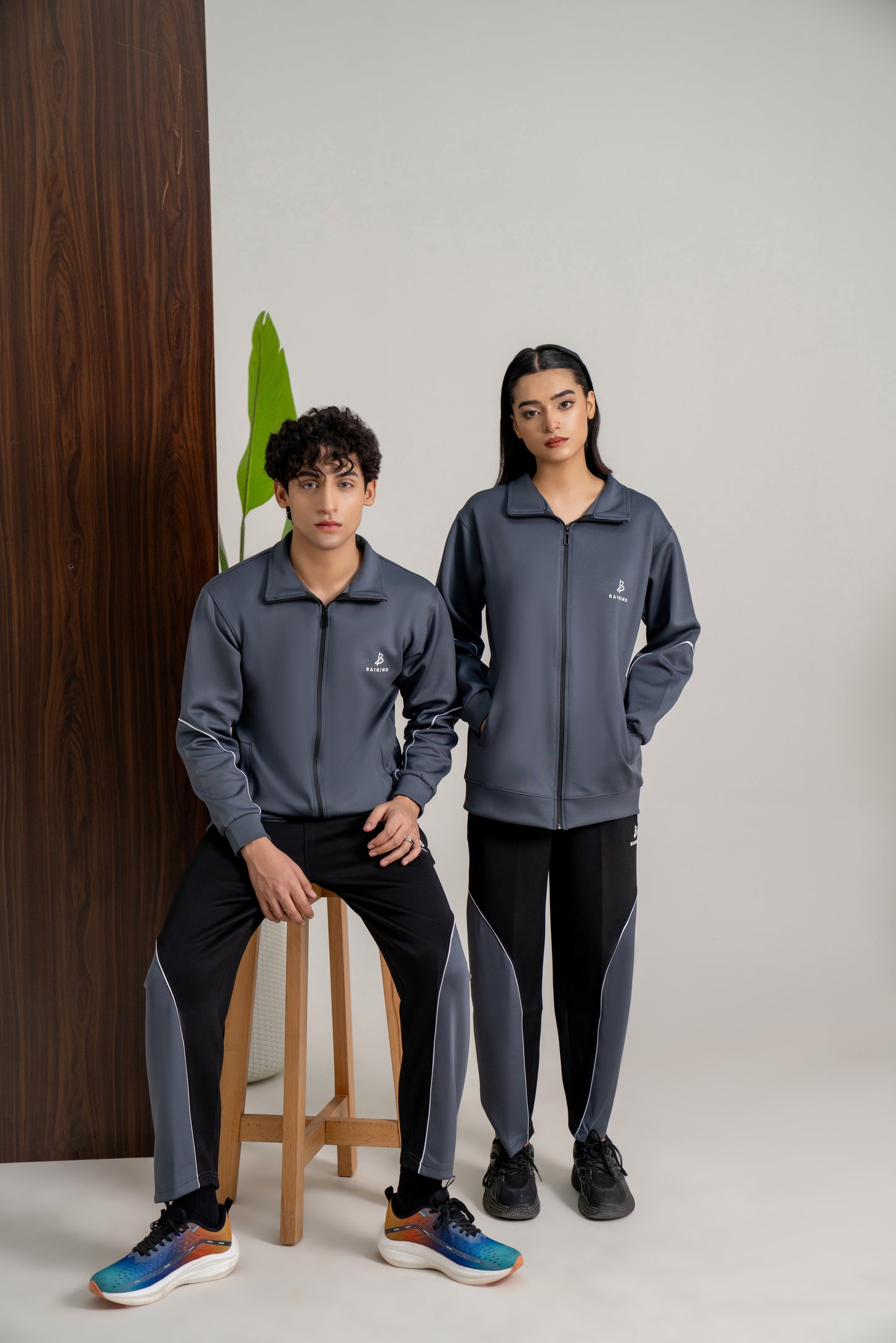 Charcoal & Black Tracksuit | Imported Scuba Fabric | 4-Way Stretch - F