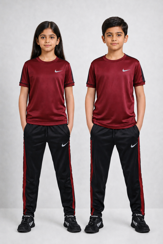 Nik Maroon & Black Kids Dri-Fit Tracksuit