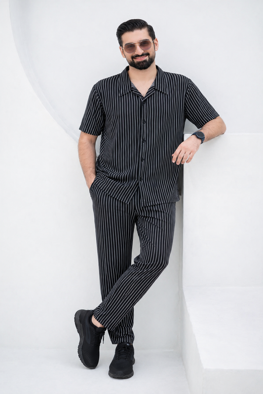 Baigino Black Streak Button-Down Co-ord Set