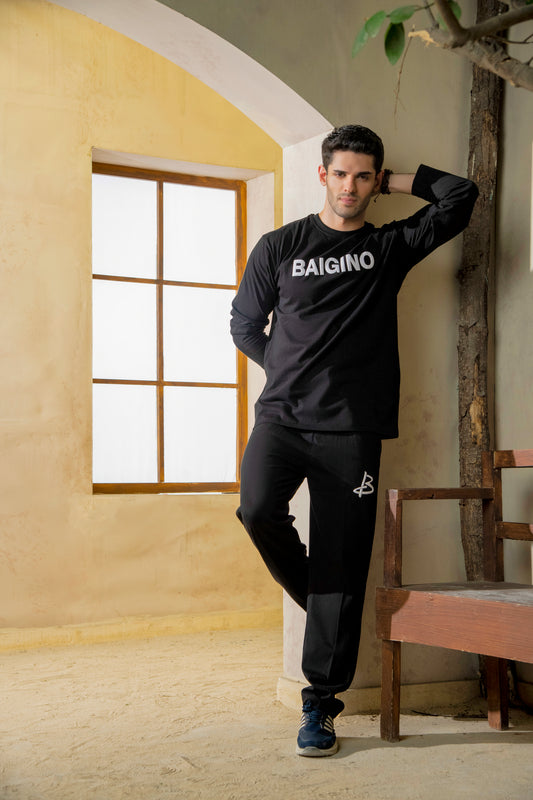Jet Black, 100% Cotton Full Sleeves Co-ord Set