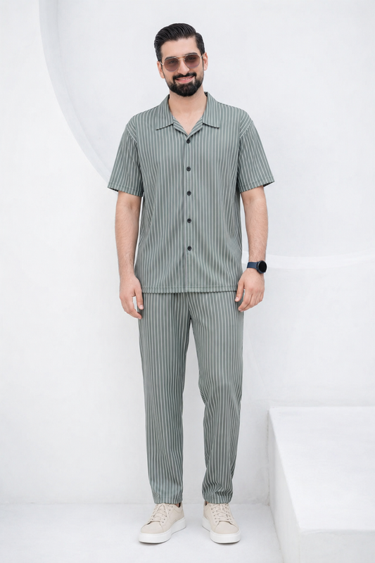 Baigino Gray Streak Button-Down Co-ord Set