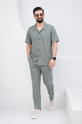 Baigino Gray Streak Button-Down Co-ord Set