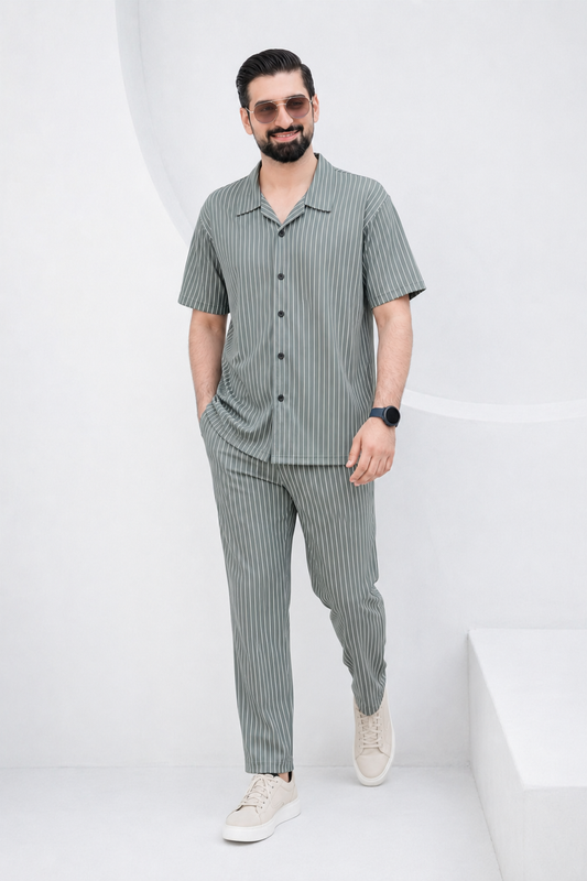 Baigino Gray Streak Button-Down Co-ord Set