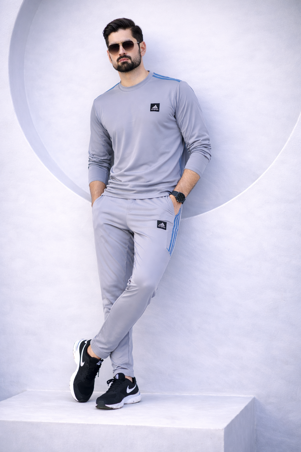 ADI Gray Full Sleeves Ultra Soft Dri-Fit Tracksuit