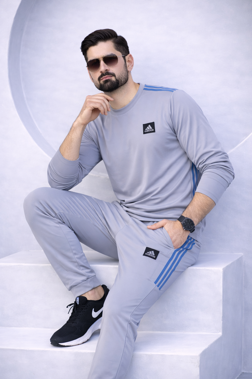 ADI Gray Full Sleeves Ultra Soft Dri-Fit Tracksuit