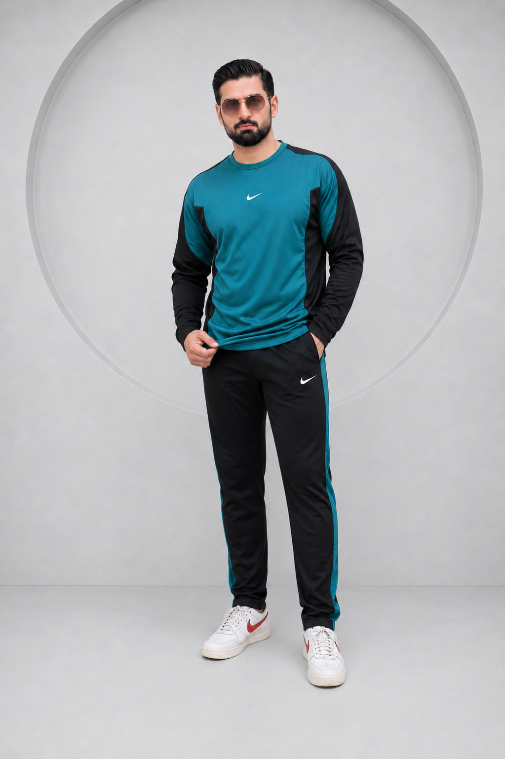 Nik Teal and Black Full Sleeves Dri-Fit Tracksuit