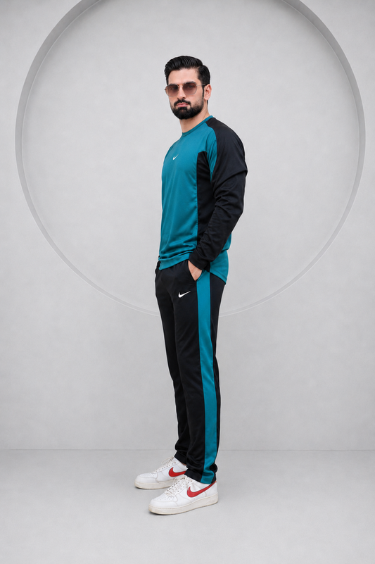 Nik Teal and Black Full Sleeves Dri-Fit Tracksuit