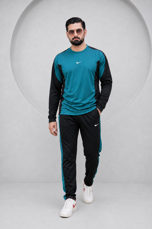 Nik Teal and Black Full Sleeves Dri-Fit Tracksuit