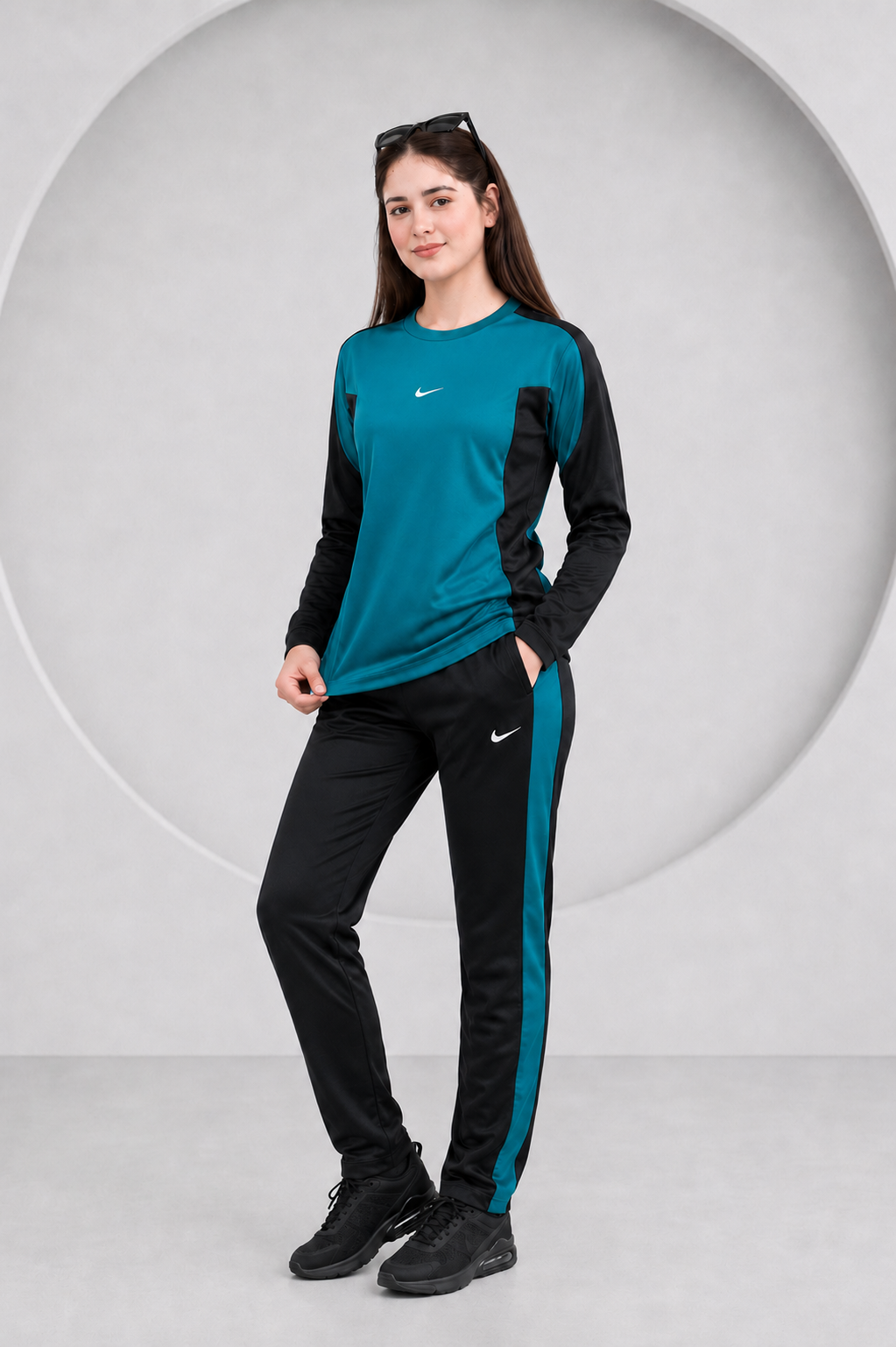Nik Teal and Black Full Sleeves Dri-Fit Tracksuit - F