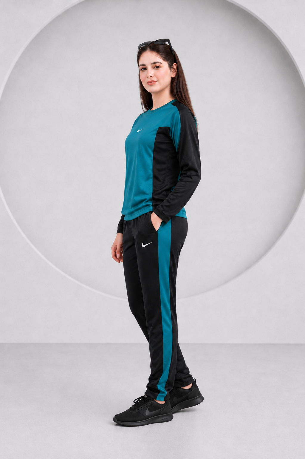 Nik Teal and Black Full Sleeves Dri-Fit Tracksuit - F