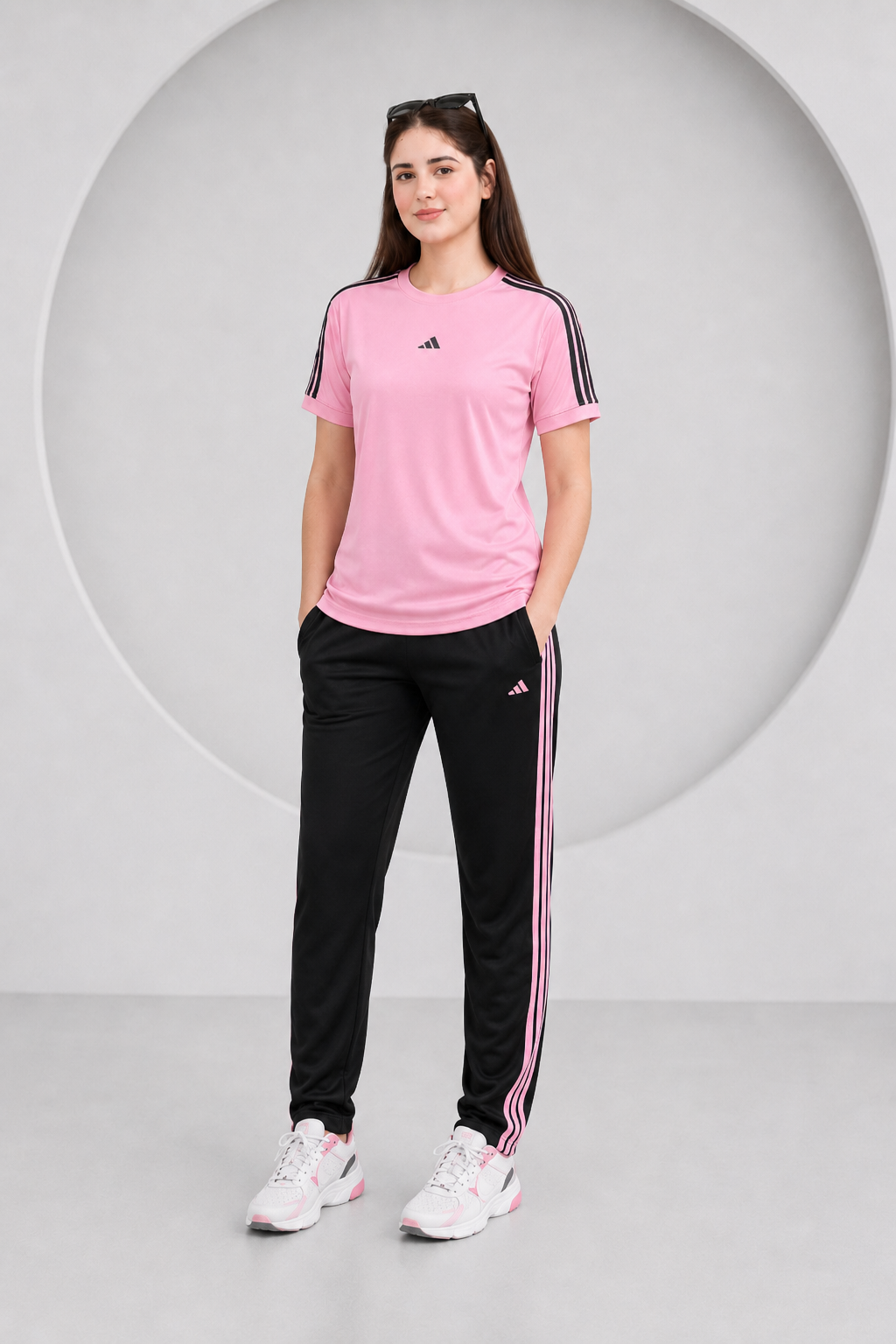 Adi Pink and Black Ultra Soft Dri-Fit Tracksuit - F