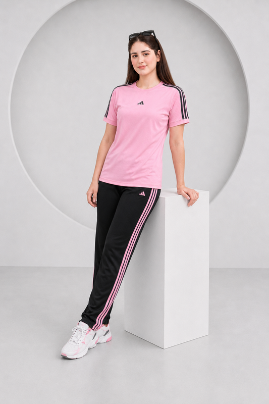 Adi Pink and Black Ultra Soft Dri-Fit Tracksuit - F