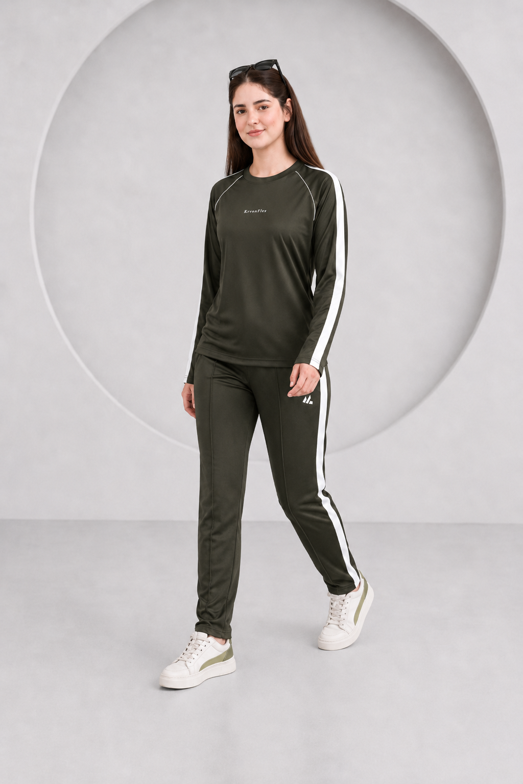 KF Olive and white Full sleeves Ultra Soft Dri-Fit Tracksuit - F