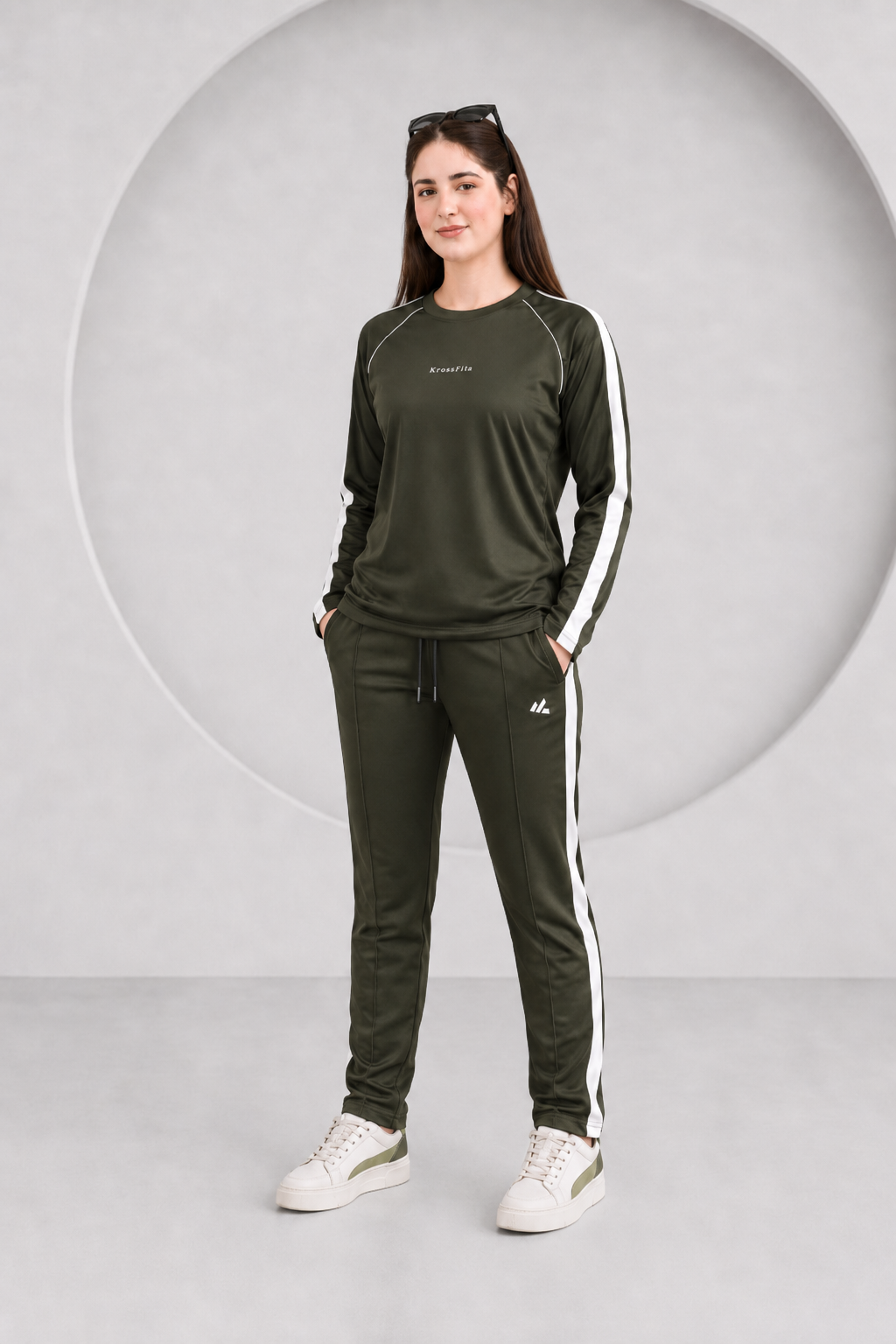 KF Olive and white Full sleeves Ultra Soft Dri-Fit Tracksuit - F