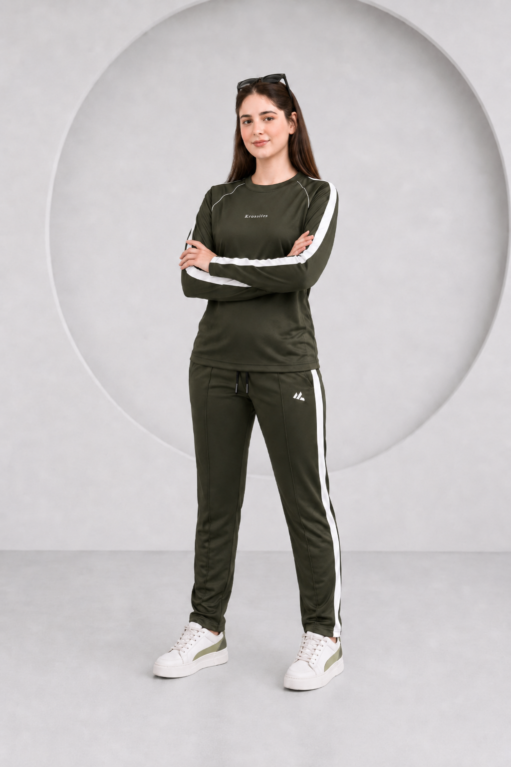 KF Olive and white Full sleeves Ultra Soft Dri-Fit Tracksuit - F