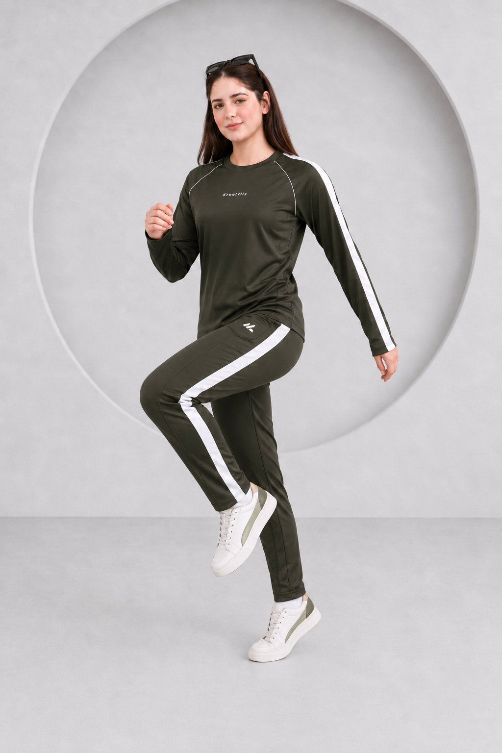 KF Olive and white Full sleeves Ultra Soft Dri-Fit Tracksuit - F