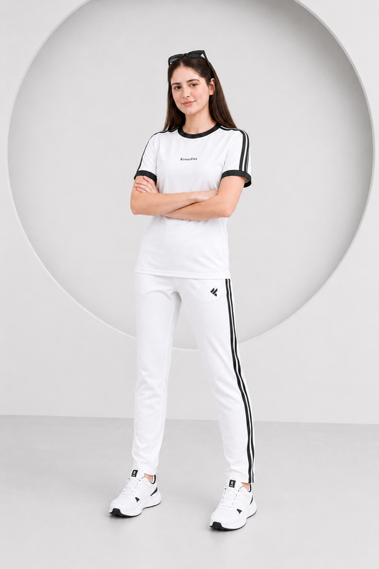 KF White with Black stripes Ultra Soft Dri-Fit Tracksuit - F