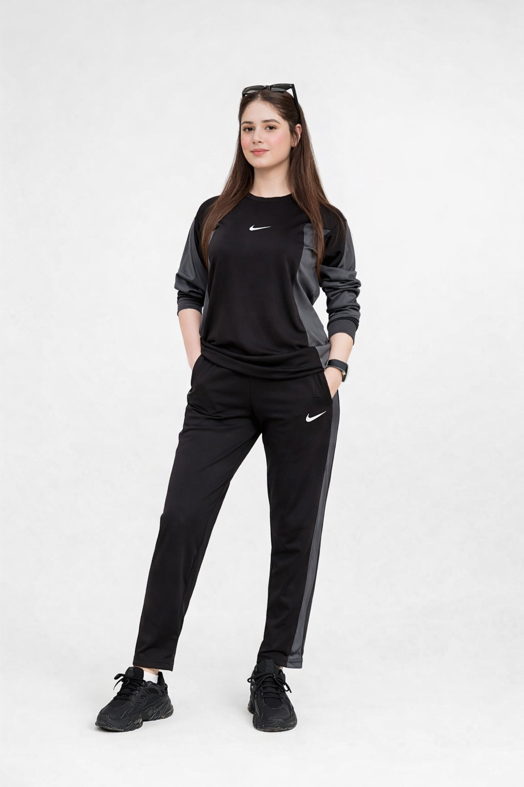NIK Black & Gray Full Sleeves Dri-Fit Tracksuit - F