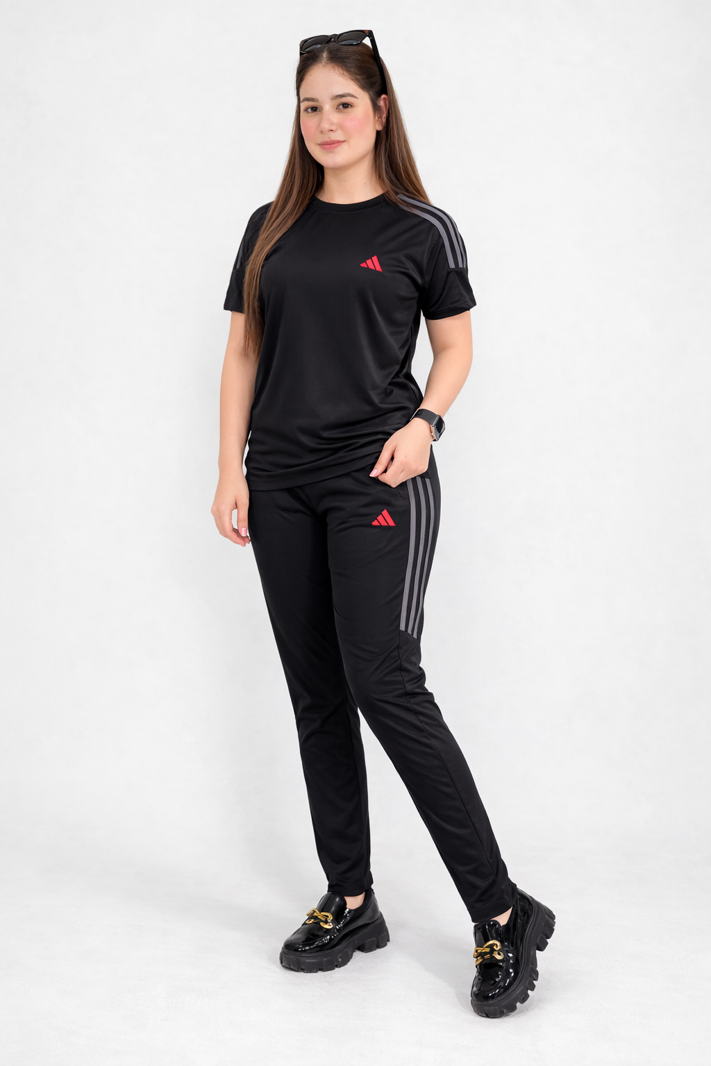 ADI Black with Grey Stripes Dri-Fit Tracksuit - F