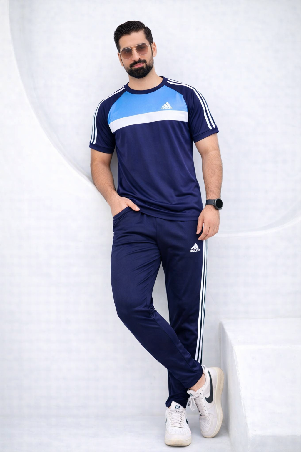 ADI Sky Blue White & Navy Blue Dri-Fit Tracksuit
