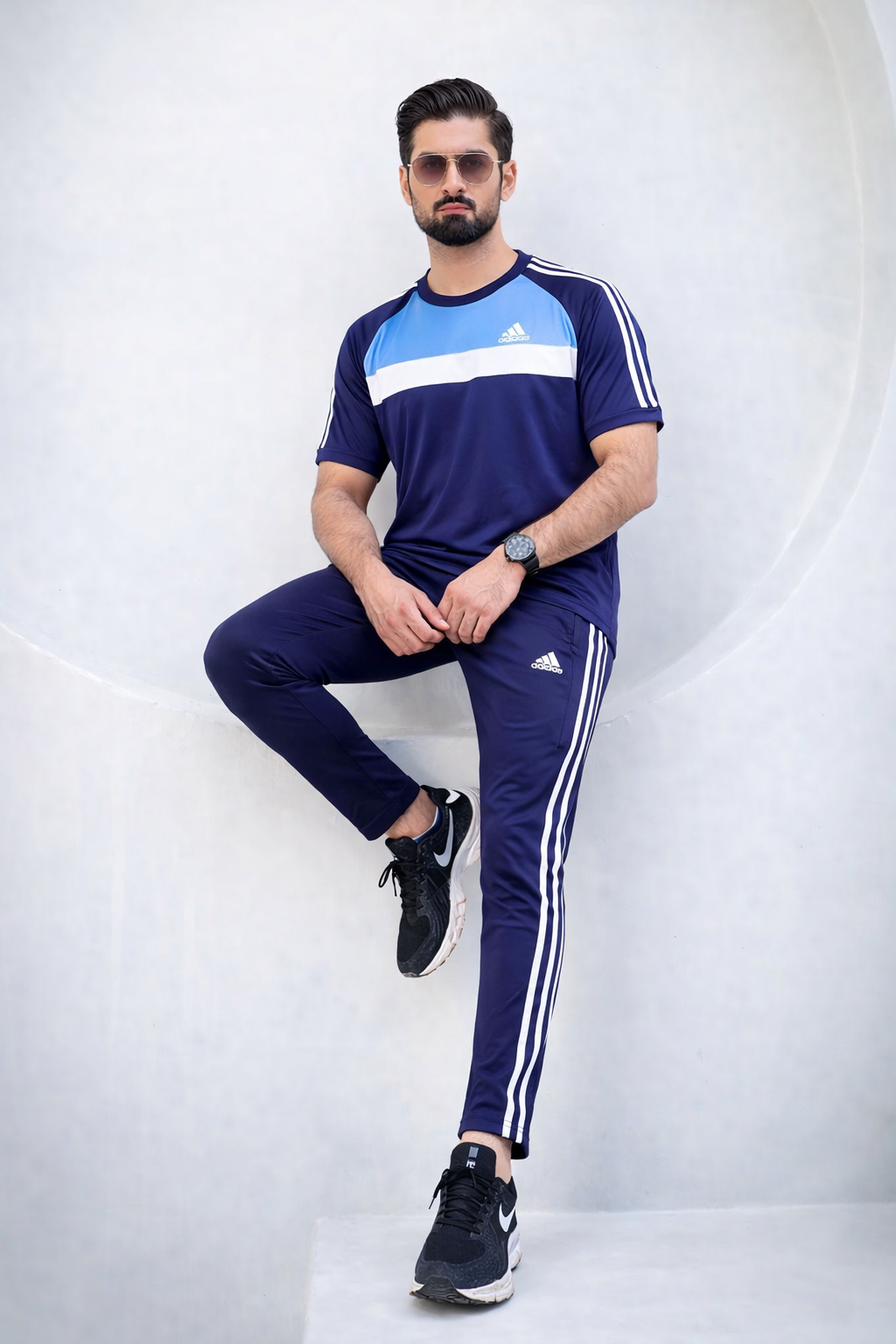 ADI Sky Blue White & Navy Blue Dri-Fit Tracksuit