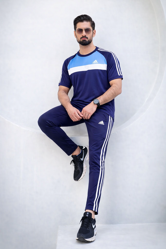 ADI Sky Blue White & Navy Blue Dri-Fit Tracksuit