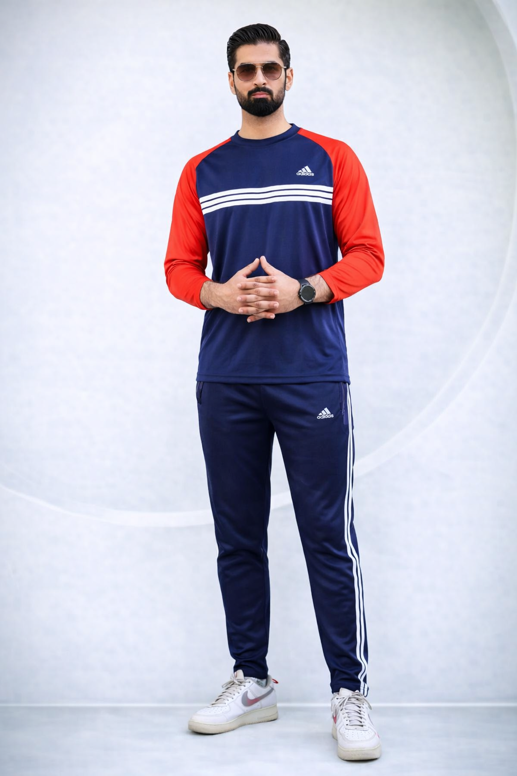 ADI Navy Blue & Red Full Sleeves Dri-Fit Tracksuit