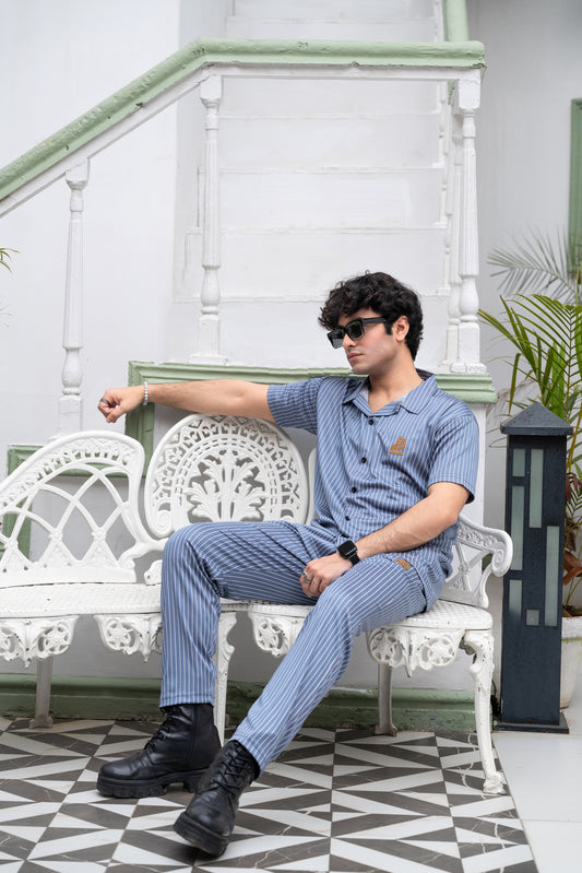 Baigino Gray Streak Button-Down Co-ord Set