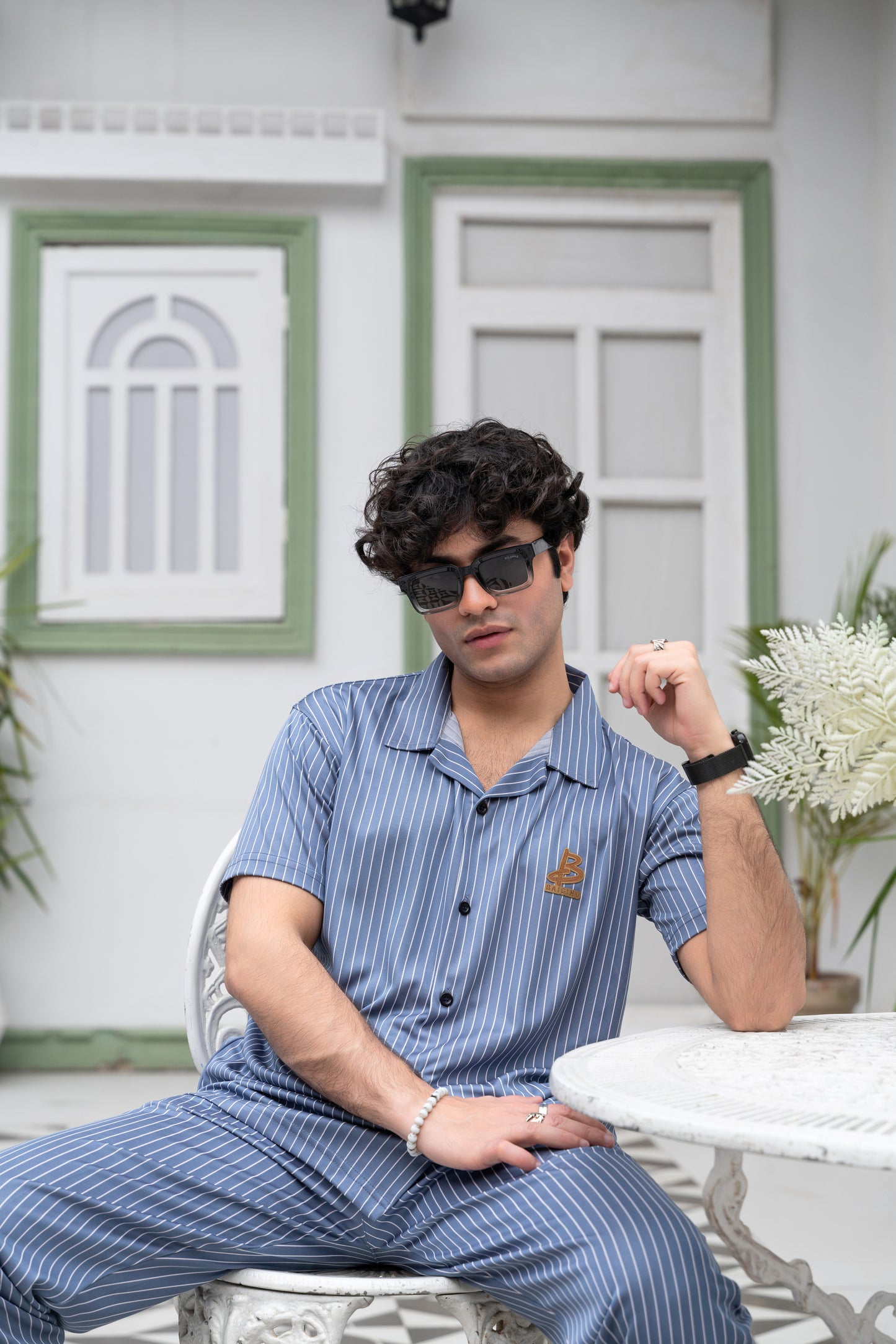 Baigino Gray Streak Button-Down Co-ord Set