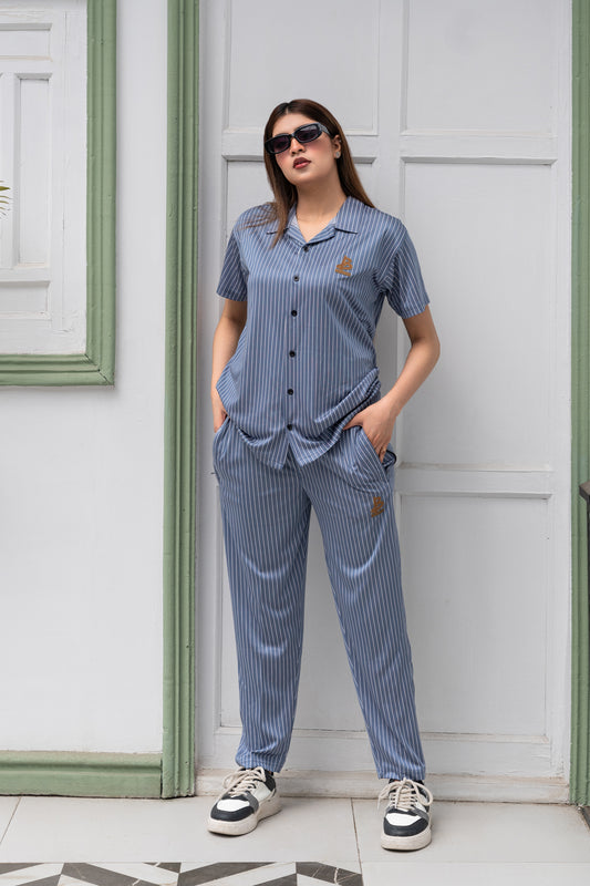 Baigino Gray Streak Button-Down Co-ord Set  - F