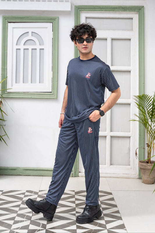 Baigino Navy Blue Streak Co-ord Set