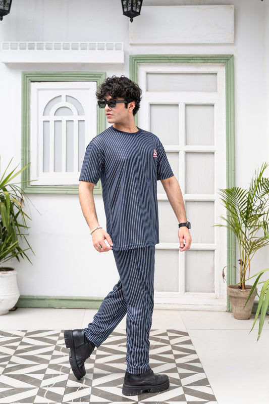 Baigino Navy Blue Streak Co-ord Set