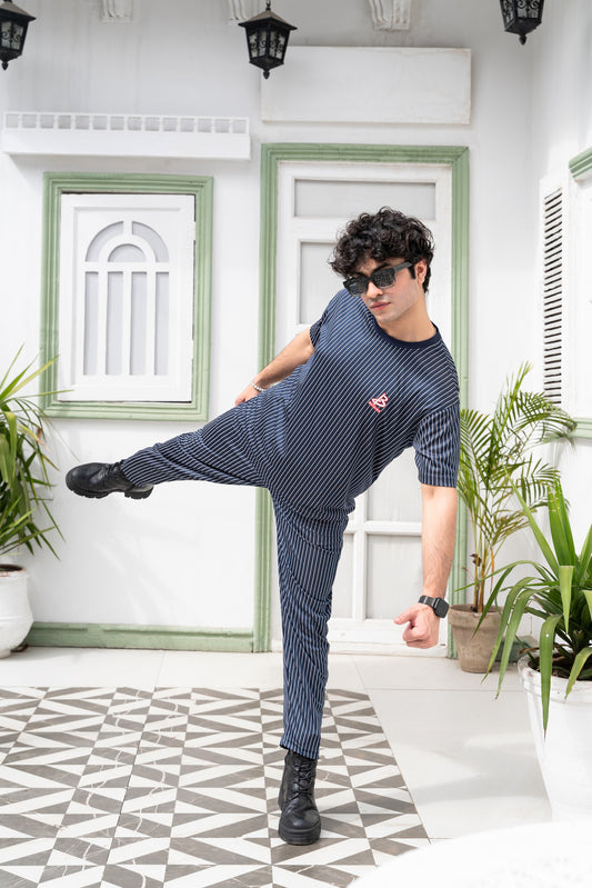 Baigino Navy Blue Streak Co-ord Set