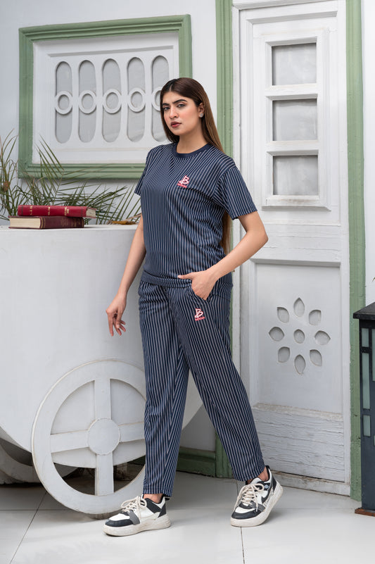 Baigino Navy Blue Streak Co-ord Set - F