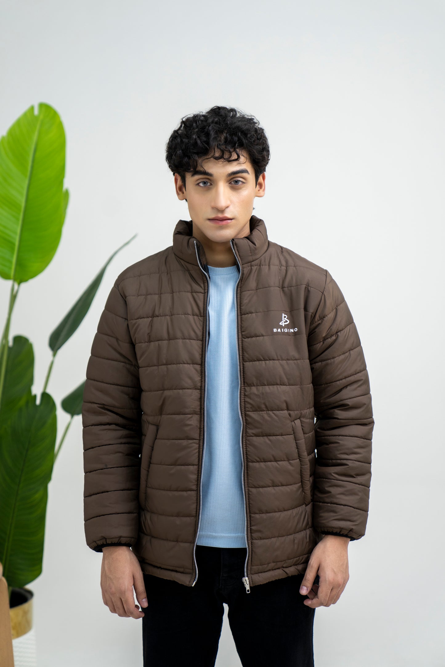 Brown Full Sleeves Puffer Jacket