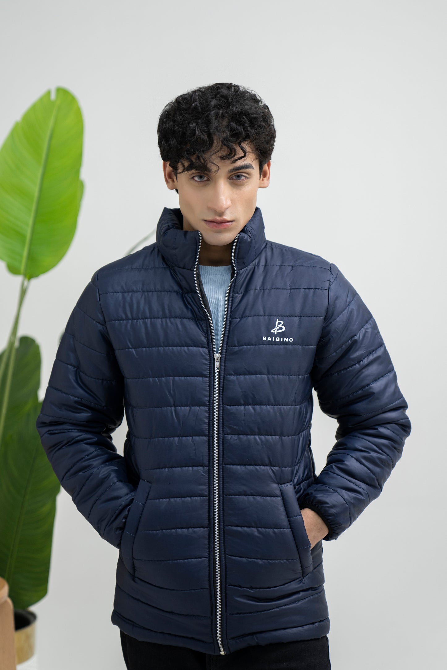 Blue Full Sleeves Puffer Jacket
