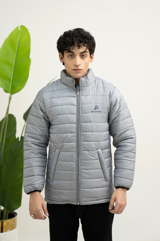 Silver Gray Full Sleeves Puffer Jacket