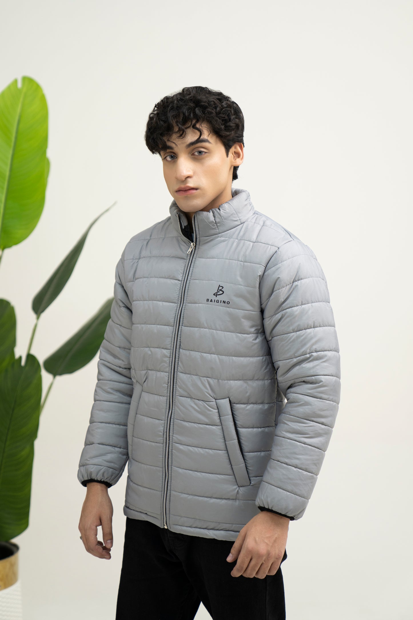Silver Gray Full Sleeves Puffer Jacket