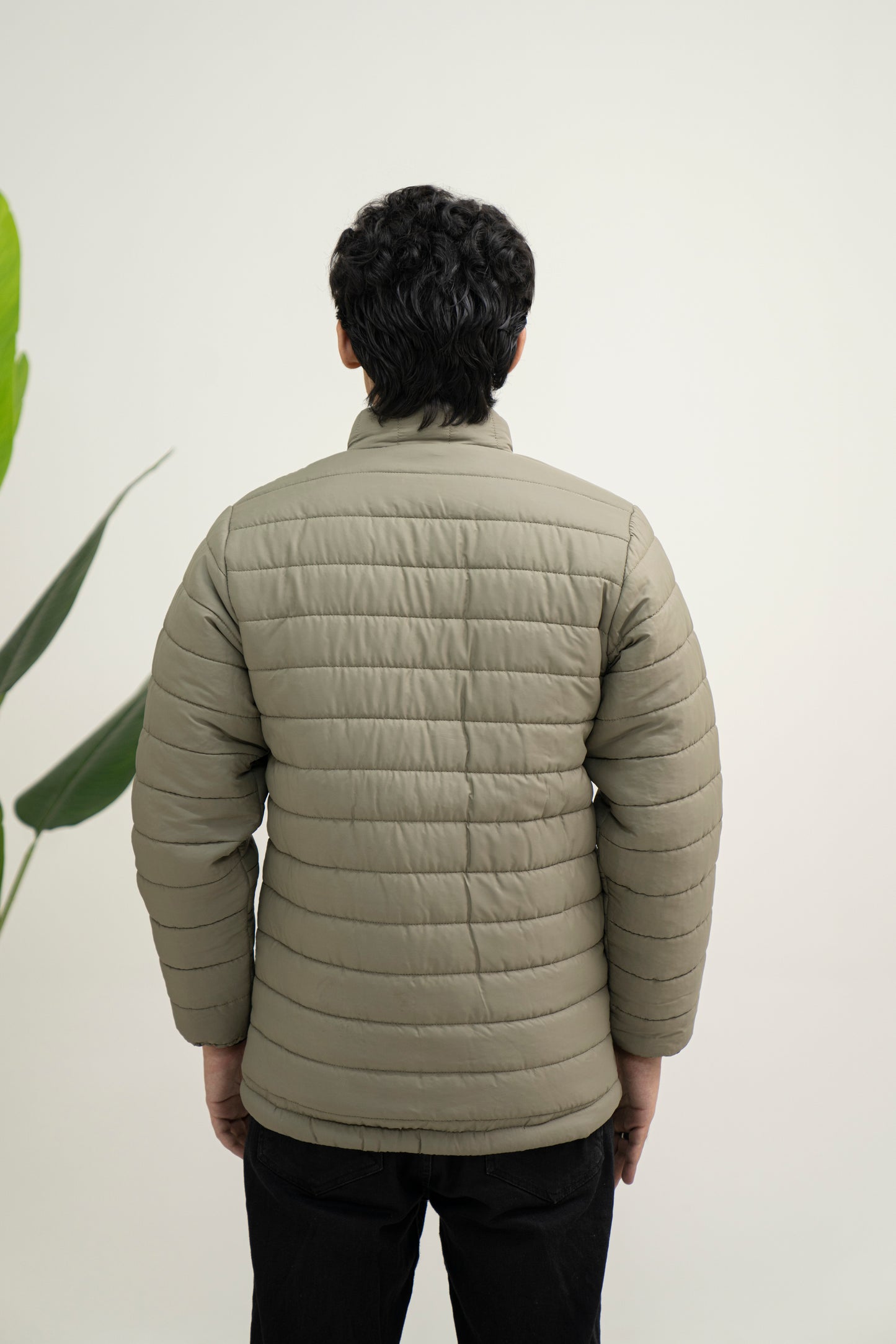 Olive Green Full Sleeves Puffer Jacket