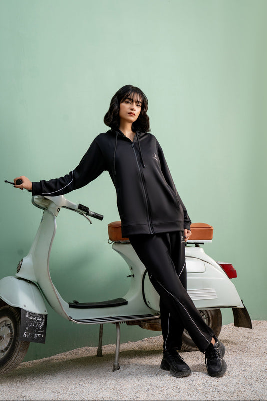 Black Momentum Tracksuit | Imported Scuba Fabric | 4-Way Stretch - F